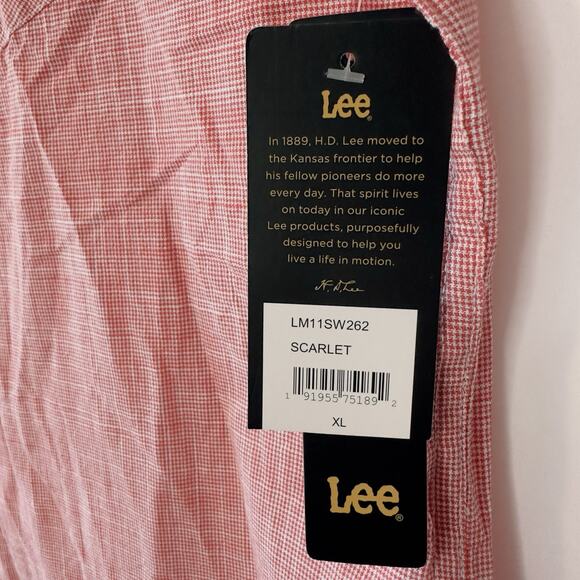 Lee Short Sleeve Button XL Scarlet Red Check Shirt 100% Cotton NWT - Picture 4 of 12